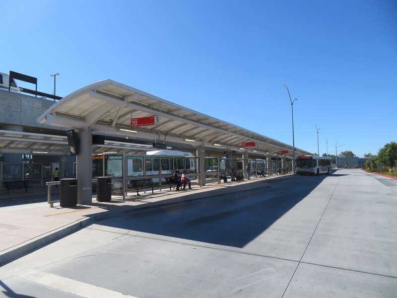 The bus terminal at Berryessa/North San José station on the first day of BART service in June 2020