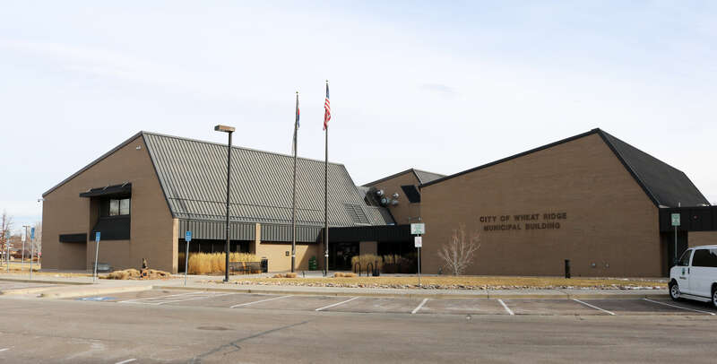 The City of Wheat Ridge Municipal Building (city hall), located at 7500 West 29th Avenue in Wheat Ridge, Colorado.