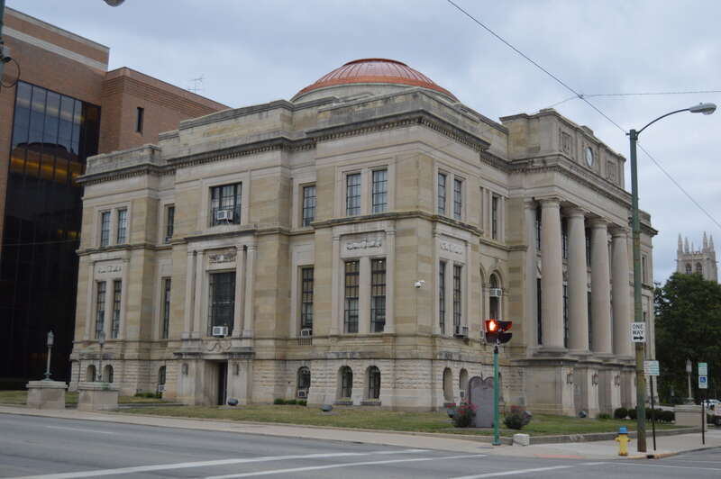 Southern side and front of the Clark County Courthouse, located at 101 N. Limestone Street (along U.S. Route 40/State Route 4/State Route 41) in Springfield, Ohio, United States.  It was built in 1924.