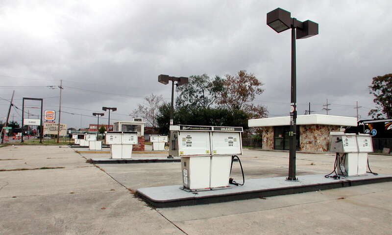 Vacant gas station, Jefferson Highway, Old Jefferson, Jefferson Parish, Louisiana.