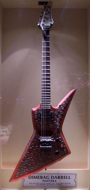Guitar from Dimebag Darrell, guitarist of former heavy metal band Pantera, exposed at the Hard Rock Casino in Florida.
