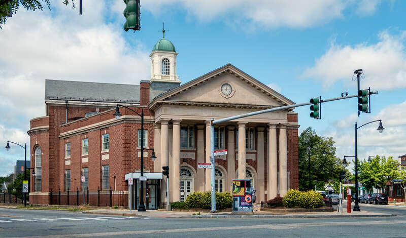 Former Citizens Savings Bank building in Canonicus Square (at the intersection of Westminster and Cranston Streets), built 1921. Providence Rhode Island. This was on the PPS Most Endangered List in 2020.[1]