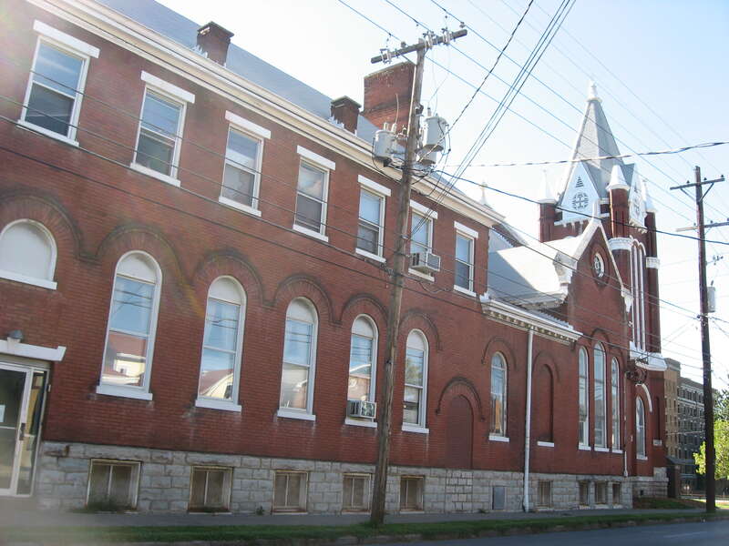 Eastern side of the German Evangelical Church of Christ Complex, located at 1236 E. Breckinridge Street in Louisville, Kentucky, United States.  Built in 1902, it is listed on the National Register of Historic Places.
