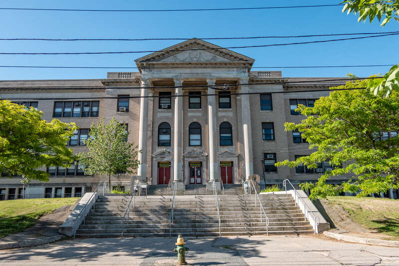 Gilbert Stuart Middle School, 188 Princeton Ave, Providence RI. The Greek Revival style school was originally designed as a high school but over the years it has been used as an elementary school and now currently a middle school serving grades 6 to