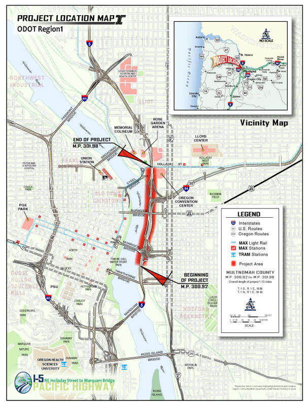 I-5/Portland, OR: Full weekend closures for repaving: 11p Fri 7/13 to 5a Mon 7/16 between Fremont Bridge and Marquam Bridge