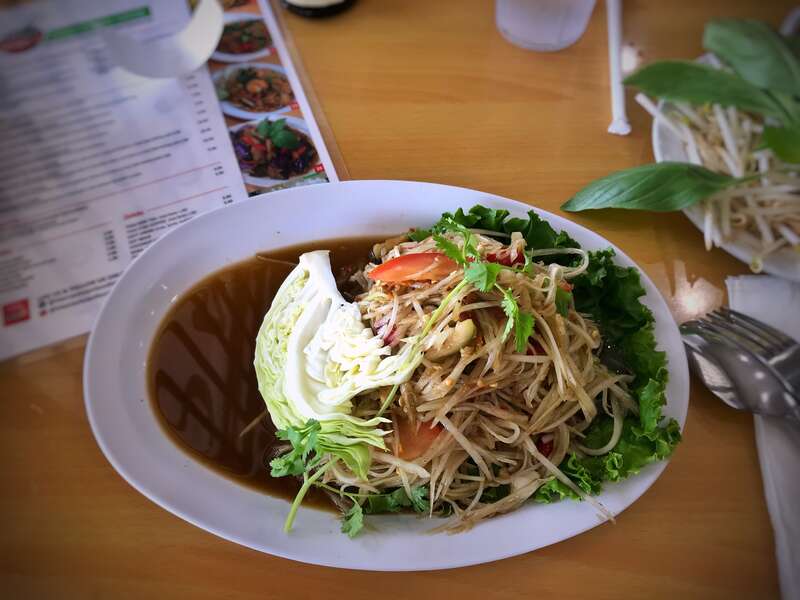 Papaya salad Lao style. Mamas Asian Noodle House, Fresno CA