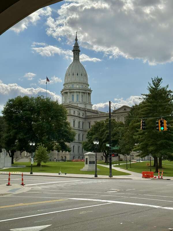 Built in 1873-1879, this Renaissance Revival-style building was designed by Elijah E. Myers for the State of Michigan to serve as the seat of the state government of Michigan, replacing an earlier capitol building in Lansing, built in 1847.  The