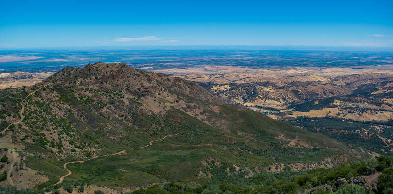 Mount Diablo's North Peak and the surrounding area, viewed from the main peak.