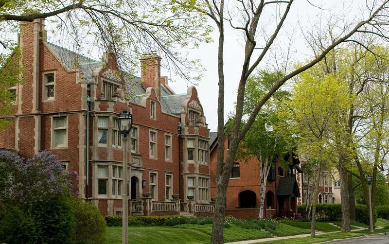 North Point North Historic District, Milwaukee, Wisconsin. National Registered Historic Place. The red brick building on the left is the Alexander C. Escweiler-designed Robert Nunnemacher Residence.