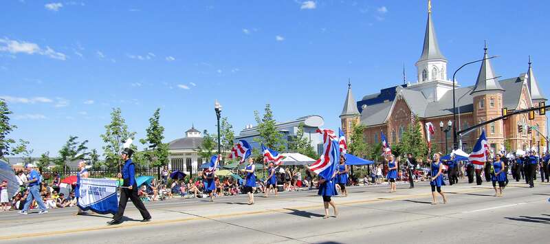 Marching band for Pleasant Grove High School at Provo's Independence Day parade.