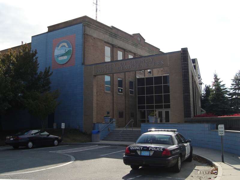 Quincy Police Department building at Southern Artery and Sea Street in Quincy, Massachusetts. Original structure built 1925 is partially hidden by additions added in the 1980s. Added to the National Register of Historic Places in 1990. External link: