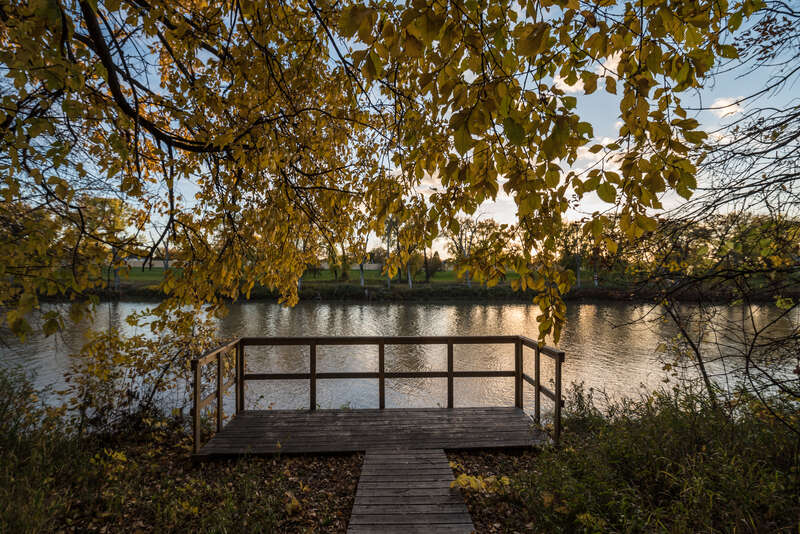 A fishing platform on the Red River, at the Red River State Recreation Area in East Grand Forks, Minnesota.