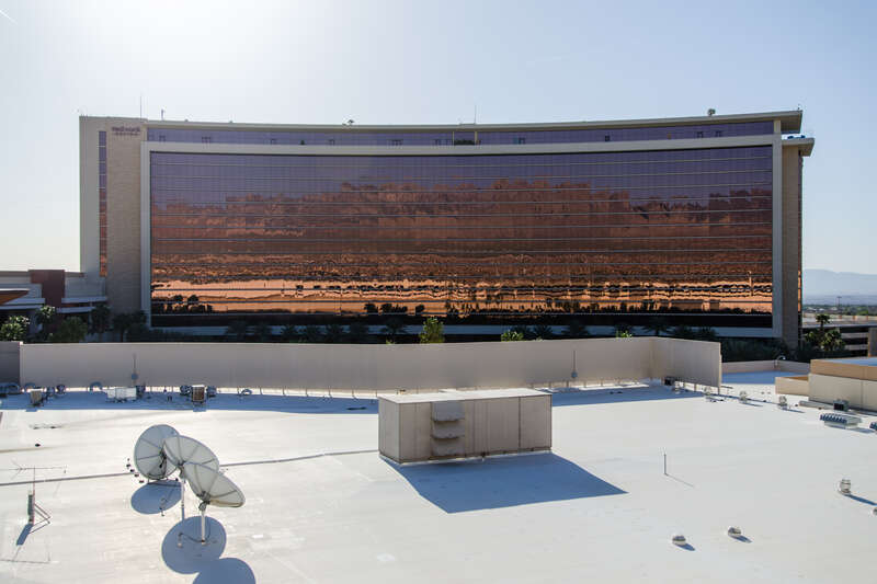 Looking east at the Red Rock hotel tower in Las Vegas.