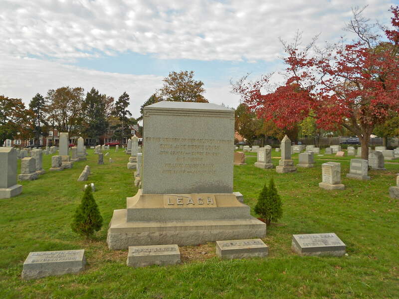 Leach grave at Riverview Cemetery Company of Wilmington, Delaware. Cemetery on the NRHP since July 3, 2012, at 3300 &amp; 3117 N. Market St., Wilmington, Delaware (New Castle County)