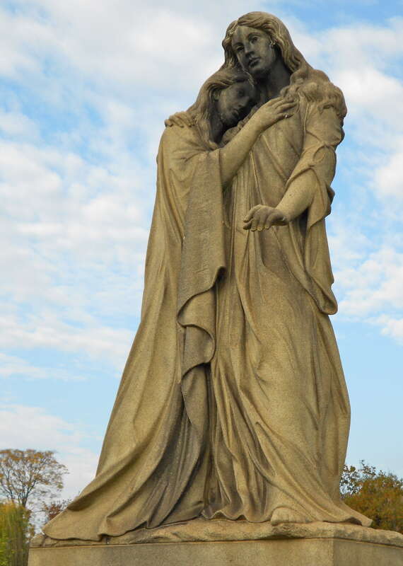 Statue on the Wright Ebner grave at Riverview Cemetery Company of Wilmington, Delaware. Cemetery on the NRHP since July 3, 2012, at 3300 &amp; 3117 N. Market St., Wilmington, Delaware (New Castle County). No visible copyright on the statue, grave