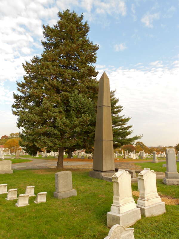 Obelisk at Riverview Cemetery Company of Wilmington, Delaware. Cemetery on the NRHP since July 3, 2012, at 3300 &amp; 3117 N. Market St., Wilmington, Delaware (New Castle County)