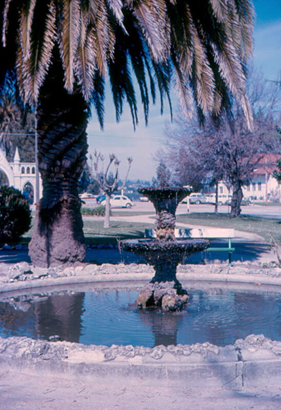 A fountain by Mission Santa Cruz.  My 1960 Volkswagen is in the background.