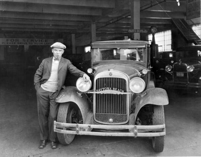 Persistent URL: floridamemory.com/items/show/139440
Local call number: N029856
Title: Sig Haugdahl and his car in Daytona Beach, Florida
Date: ca. 1929
Physical descrip: 1 photonegative - b&amp;w - 4 x 5 in.
Series Title: General