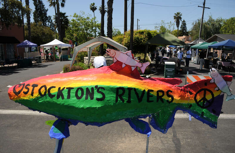 STOCKTON, Calif. (May 1, 2011) – The entrance to the first-ever Stockton Steelhead Festival here May 1 makes clear that it’s all about the fish. New Hogan Lake park rangers were on hand at the event to talk about water safety and the importance of