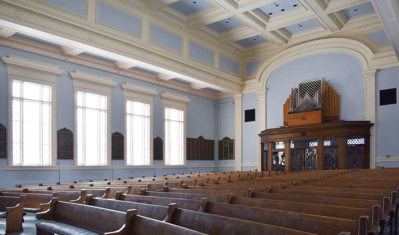 Interior photographs of the historic Temple Society of Concord in Syracuse, New York, USA