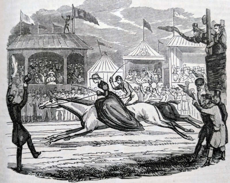 Alicia Thornton
The Gallant and Spirited Race at Knavesmire, in Yorkshire for 500gs. and 1000gs. bye — 4 miles — between The Late Col. Thornton’s Lady and Mr. Flint.” Pierce Egan’s Book Of Sports, No. IX. National Sporting Library &amp; Museum