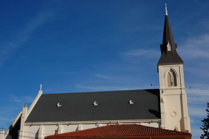 Holy Cross Catholic church. Built in 1889. 126 High Street. Santa Cruz, California, USA