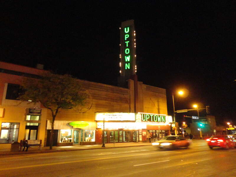 Uptown Theatre at night