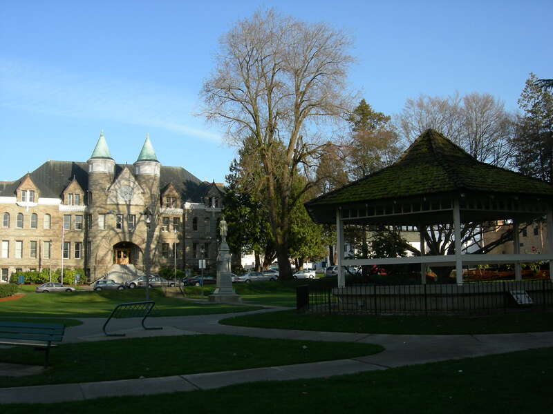 HQ of the Washington State Superintendent of Public Instruction, downtown Olympia, Washington, seen from Sylvester Park. Statue in middle ground is John Rankin Rogers.
Designed by Willis A. Ritchie and built 1890–1892 as the Thurston County