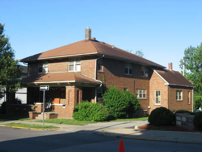 Front and northern side of the house located at 609 N. Walnut Street in Bloomington, Indiana, United States.  Built in 1920, it is part of the locally-designated Illinois Central and North College Historic District.