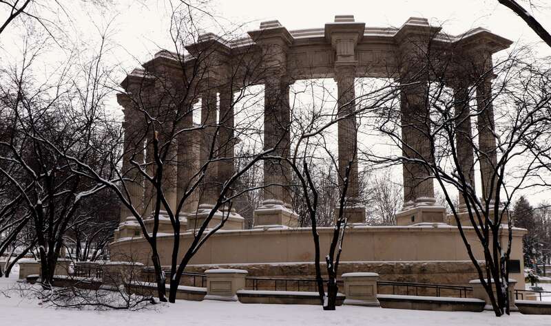 Millennium Monument at Wrigley Square
Millennium Park
Down Town  Chicago, Illinois

The Millennium Monument at Wrigley Square is a nearly full-sized replica of a peristyle that originally stood on the same location at the corner of Michigan Avenue