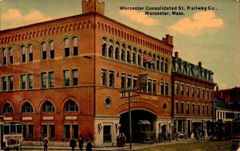 Divided back postcard of the Worcester Consolidated Street Railway Administration Building