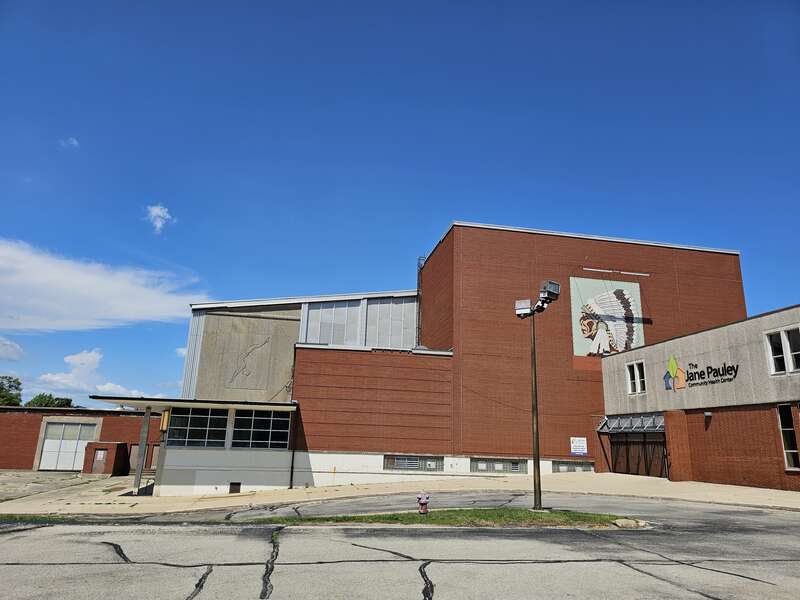 Outside of the Anderson High School Wigwam