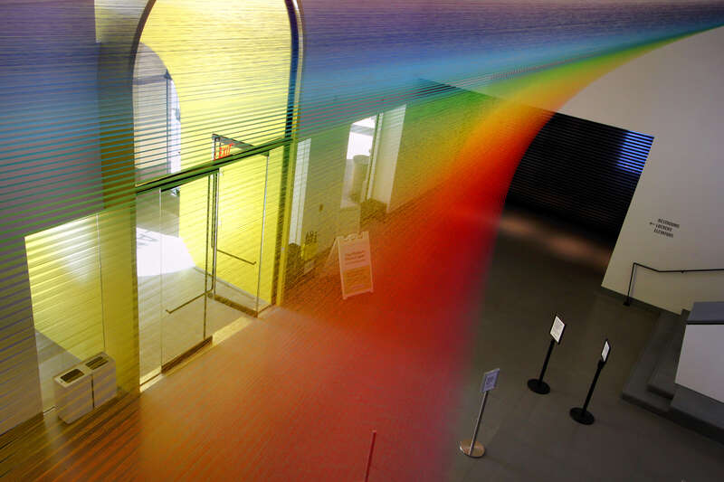 The lobby of the Edgar A. Smith Building of the Blanton Museum of Art at the University of Texas at Austin in Austin, Texas, United States.