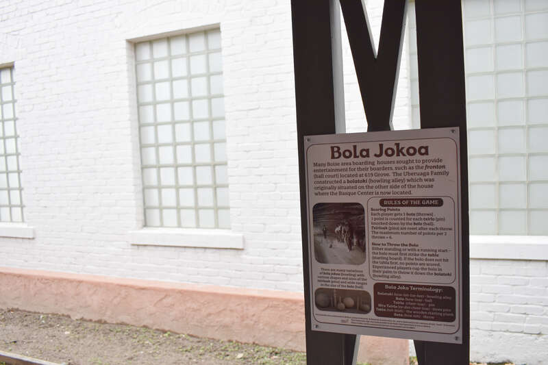 Bola jokoa is a Basque bowling game, here explained at the Cyrus Jacobs-Uberuaga House (1864) in Boise, Idaho, at the Basque Museum &amp; Cultural Center.