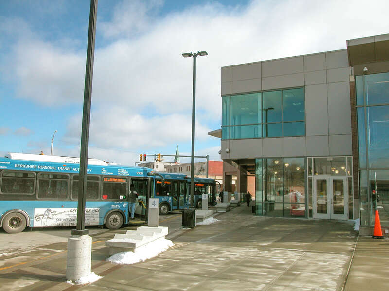 Berkshire Regional Transit Authority buses at Joseph Scelsi Intermodal Transportation Center in Pittsfield, Massachusetts