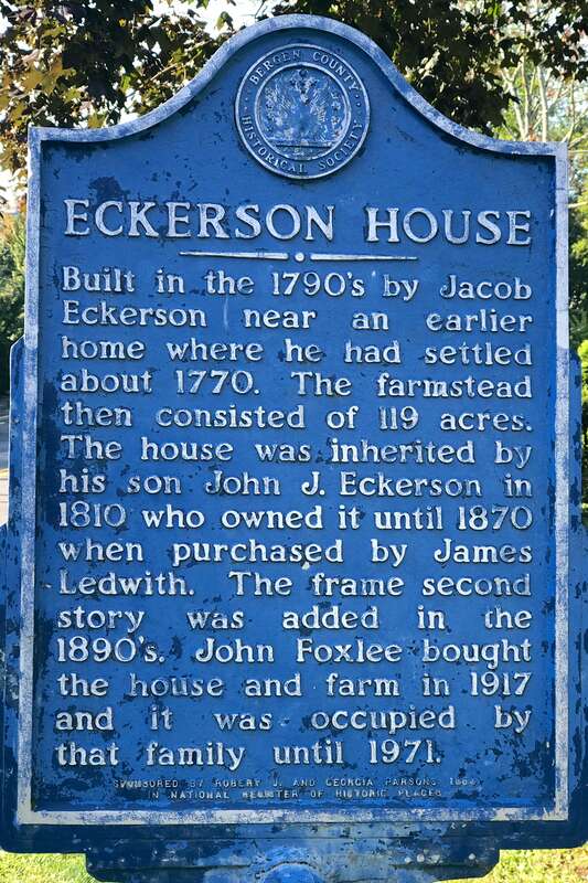 Historical information for the Eckerson House located in Montvale, New Jersey.