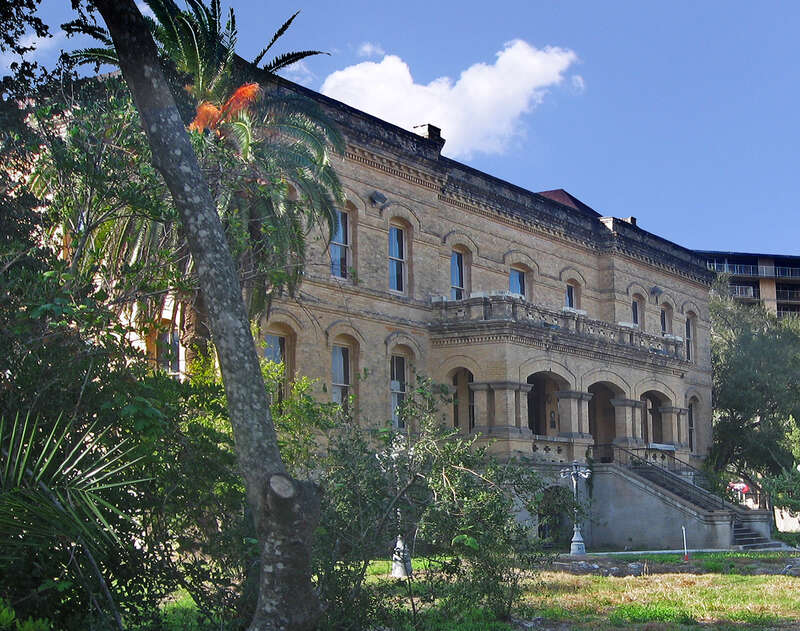 Galveston Children's Home.  Founded in 1878 by George Dealey (1829-1891), the Galveston Children's Home moved to this location in 1880. Henry Rosenberg gave money to construct a massive Gothic revival building here in 1894-95. It was destroyed by the
