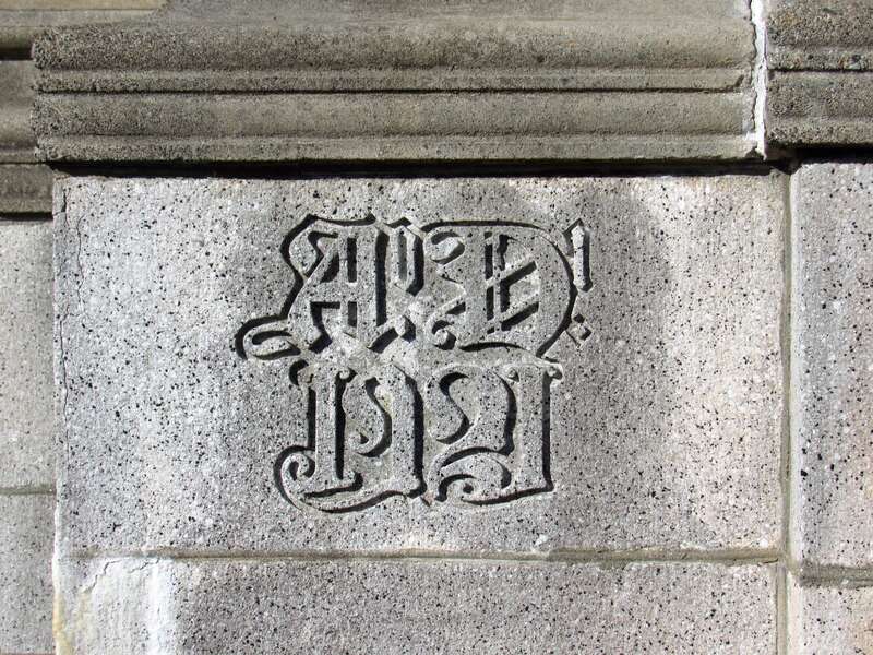 The cornerstone of the Church of Saint Mary in Norwich, Connecticut.