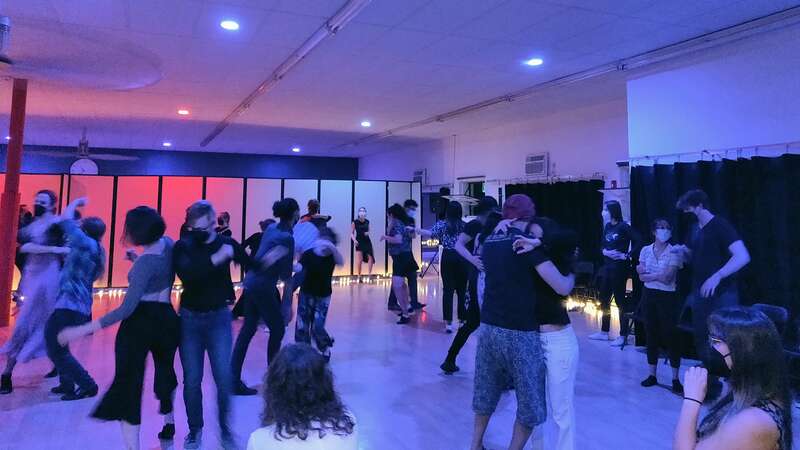 A fusion dance in Cambridge, Massachusetts, U.S., in May 2022. It was held by the Eclipse Fusion series at Q Ballroom as part of a Boston-area fusion dance weekend.