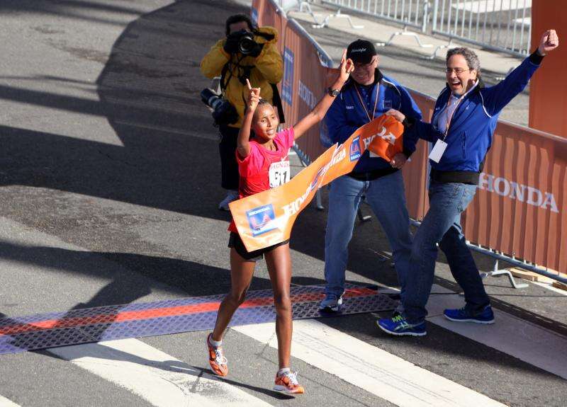 Fatuma Sado of Ethiopia, winner of the 2012 LA Marathon. Related photo post: <a href="http://michaeldorausch.com/2012-los-angeles-marathon-winner-photos/" rel="nofollow">2012 Los Angeles Marathon Winner Photos</a>
