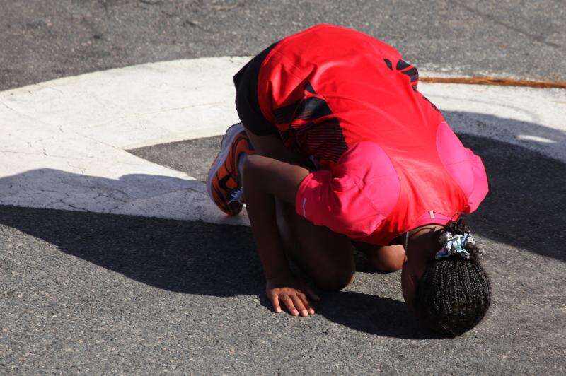 Fatuma Sado of Ethiopia after winning the 2012 LA Marathon. Posting a time of 2 hours, 25 minutes and 39 seconds, Fatuma Sado won the 27th annual Los Angeles Marathon. She won $125,000 and a 2012 Honda CR-V SUV (about $30,000).
Related photo post: