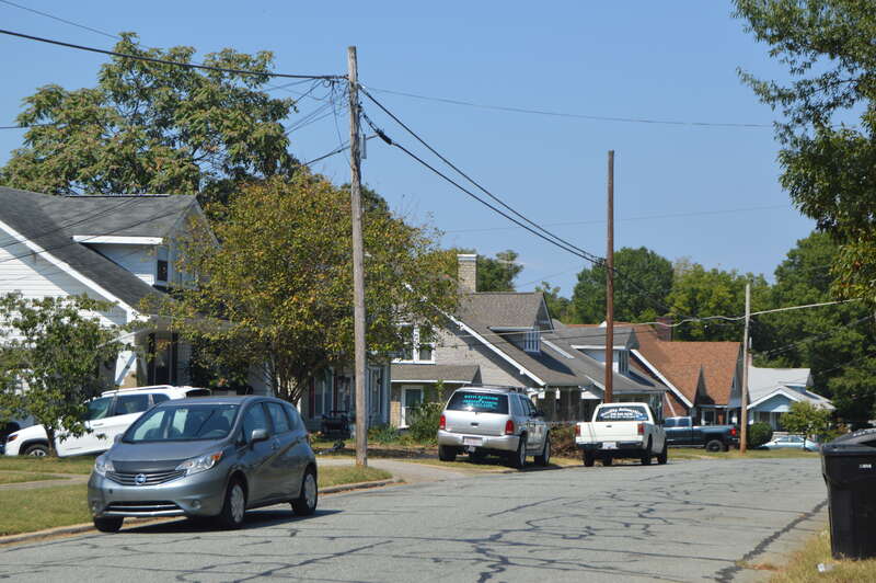 Houses on Fifth Street, seen looking north from the Oxford Lane intersection, in Burlington, North Carolina, United States.  This block is part of the South Broad-East Fifth Streets Historic District, a historic district that is listed on the