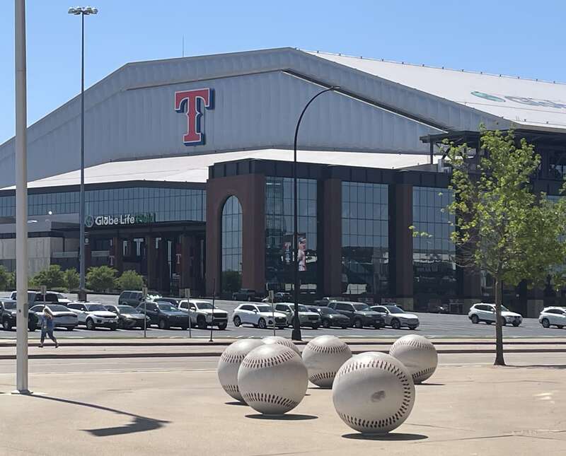 The exterior of Globe Life Field in April 2025