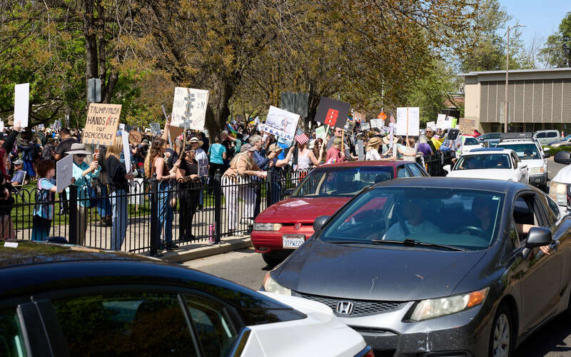 Hands Off! National Day of Action in downtown Chico, California, on April 5, 2025