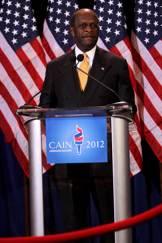 Herman Cain speaking at a press conference to reject allegations of sexual harassment in Scottsdale, Arizona.

Please attribute to Gage Skidmore if used elsewhere.