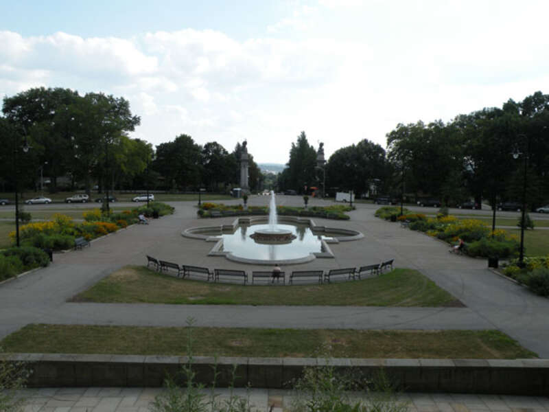 Picture of the fountain in the park in the Highland Park neighborhood of Pittsburgh, Pennsylvania, on August 7, 2010.  The park was founded in 1889.