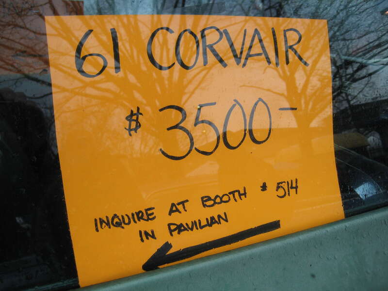Among the cars for sale at the annual winter old car flea market held at the fairgrounds in Puyallup, Washington