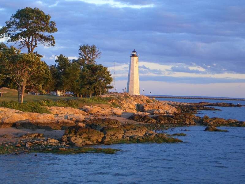 The Lighthouse at Lighthouse Point Park, New Haven, Connecticut, USA.