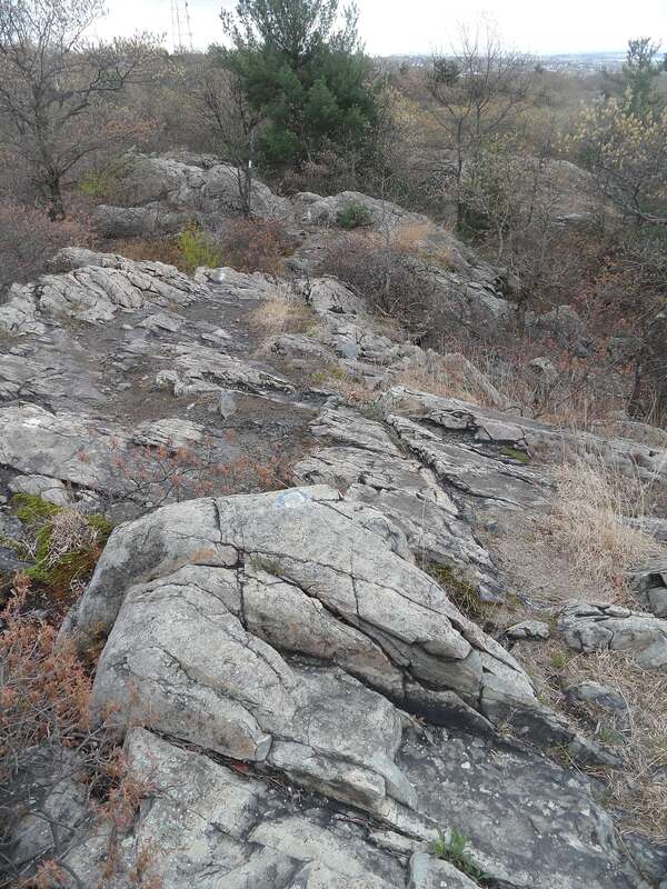 Malden, MA: On top of Boojum Rock, Middlesex Fells Reservation; in April 2019