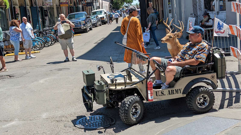 New Orleans.  Unusual Mini-Jeep at Royal &amp; 600 block of St Peter Street, French Quarter.